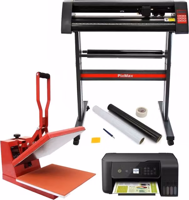 PixMax Clam Heat Press, Vinyl Cutter and Printer with Weeding Pack in Red and Multicolour, 38cm