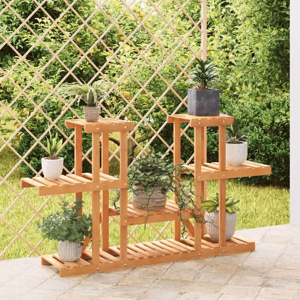 Berkfield Home Elegant Flower Stand in Brown Solid Wood, W/D/H: 110 x 25 x 73 cm – 2