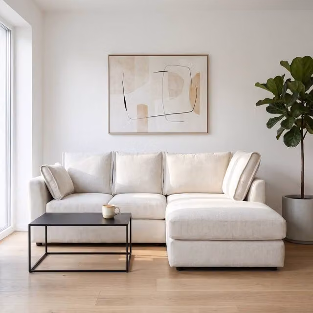 Abakus Direct Sydney Relaxed Linen Corner Sofa, Right Facing L-Shape with Plush Chaise in Beige