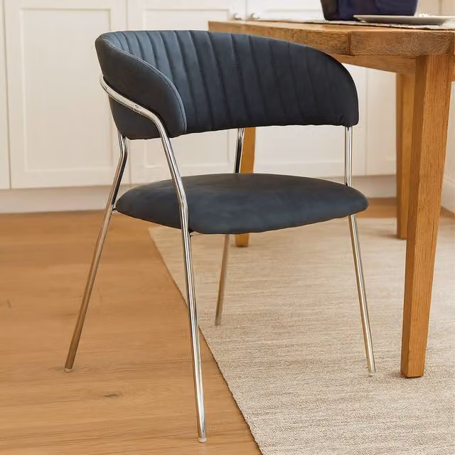 Orsina Tamzin Channel Dining Chair with Armrests in Dark Grey and Silver