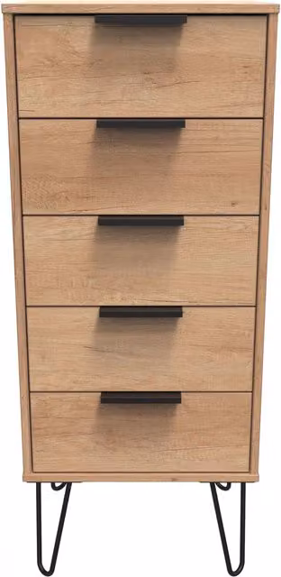 2 U Fuji 5 Drawer Tall Bedside Chest in Natural Wood Finish