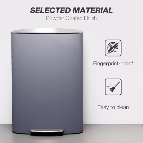 HOMCOM 50L Pedal Kitchen Bin with Soft-Close Lid and Fingerprint-Proof Finish in Grey and Silver – 4
