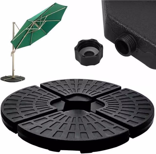 Geezy Set of 4 Heavy Duty Round Parasol Bases in Black Plastic