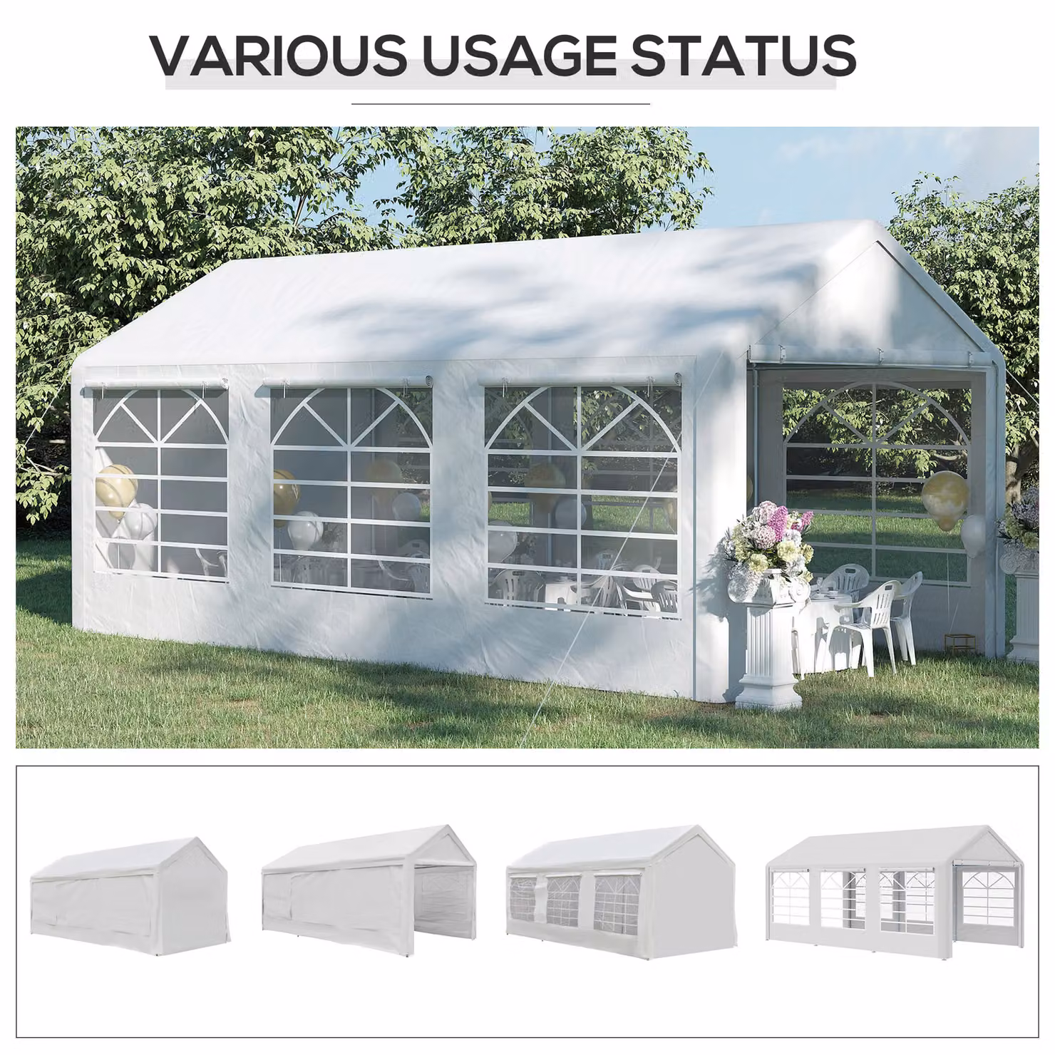 Outsunny Heavy Duty Garden Gazebo Marquee Wedding Shelter with Windows, White, W: 6 m, D: 3 m, H: 2.8 m – 4
