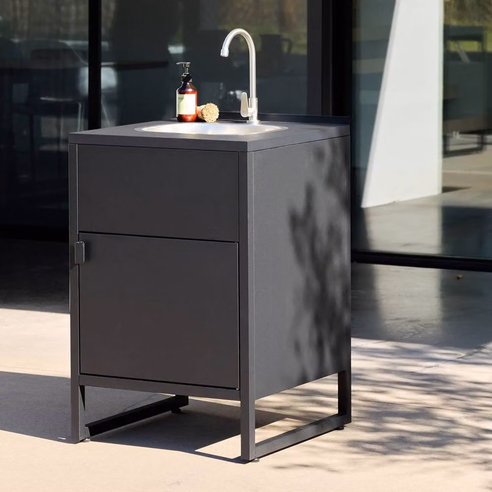 sweeek Outdoor Kitchen Steel Sink and Single Door Unit in Matt Black, W: 60 cm, H: 92.5 cm, D: 60 cm – 3