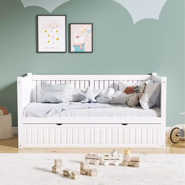 Home Treats White Lacquered Solid Pine Single Day Bed for Children with Drawers W/D/H: 190 x 90 x 96 cm