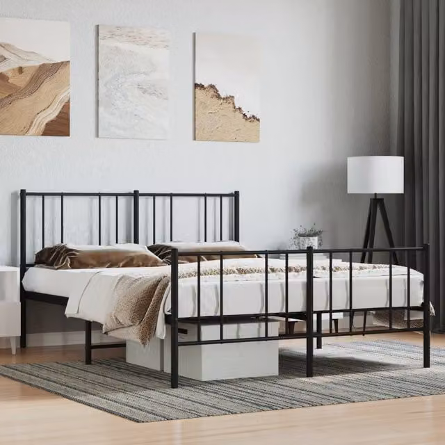 Berkfield Home Metal Bed Frame with Headboard and Footboard in Black, W/D/H: 160 x 200 cm