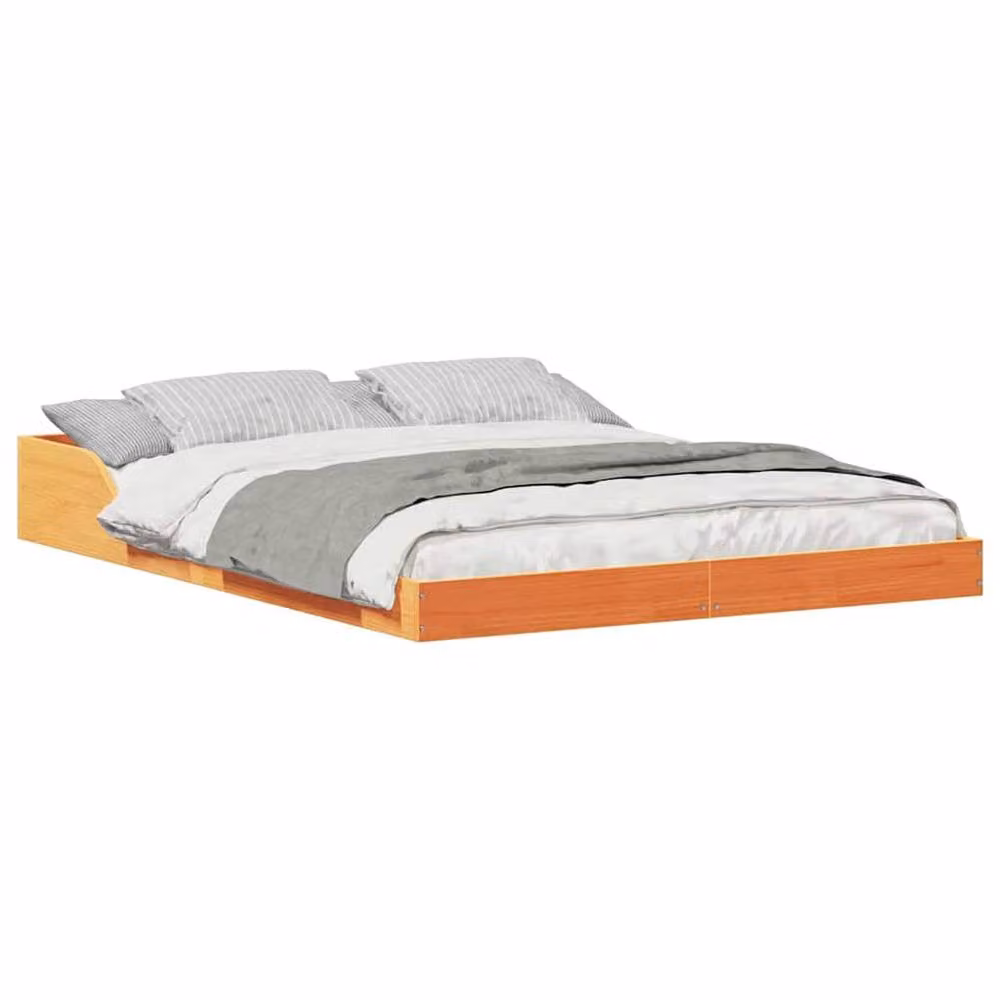 Berkfield Home Waxed Brown Solid Pine Wood Bed Frame W/D/H: 135 x 190 x 24 cm – 3