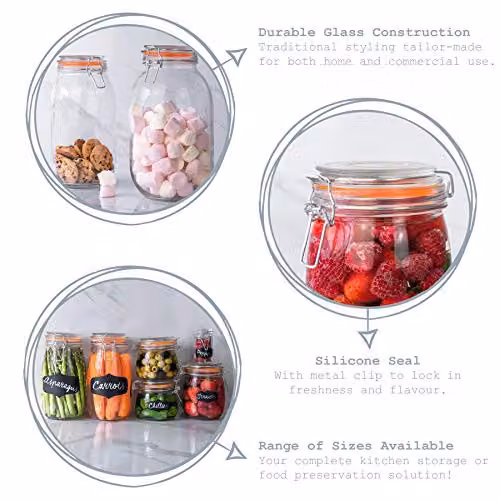 Argon Tableware Glass Storage Jar with Airtight Clip Lid, 350ml, Transparent and Orange – 2