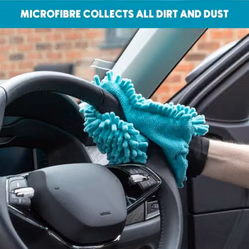 JVL Car Care Cleaning Range Microfibre and Chenille Hand Mitt with Elasticated Cuff, Turquoise, Petrol and Grey, W/D/H: 23.5 x 16 x 2 cm – 7