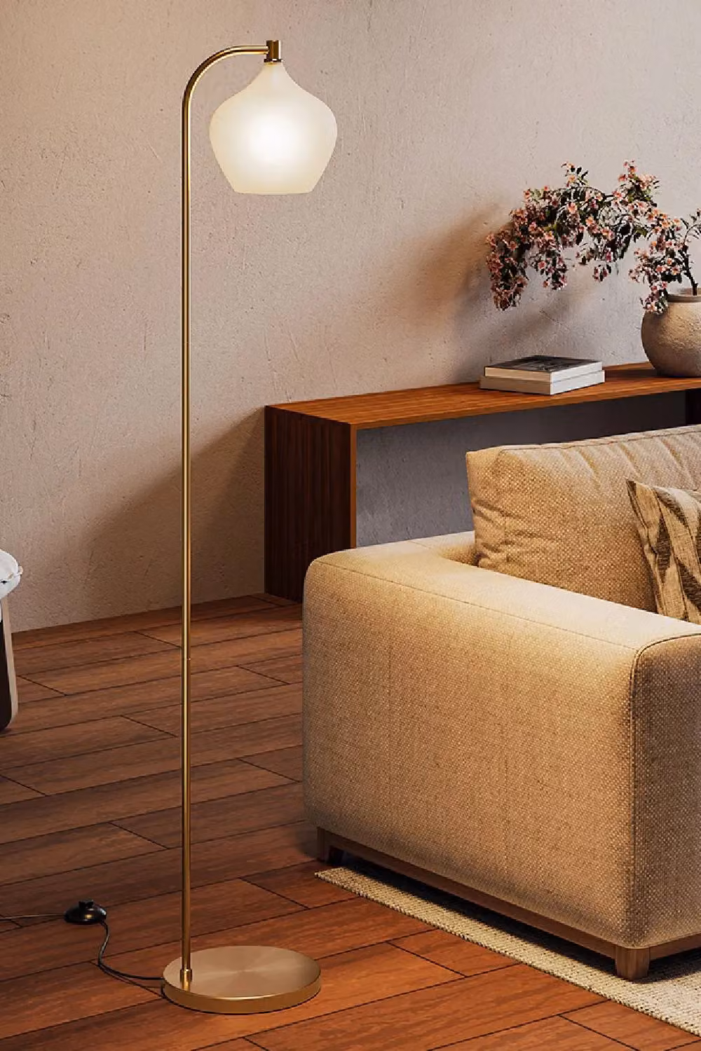 Living and Home Luxurious Gold and White Floor Lamp with Frosted Glass Dome Lampshade – 2