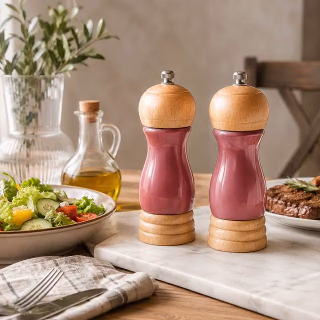 Orsina Natural Origins High Gloss Rubberwood Salt and Pepper Mill Set in Pink – 2
