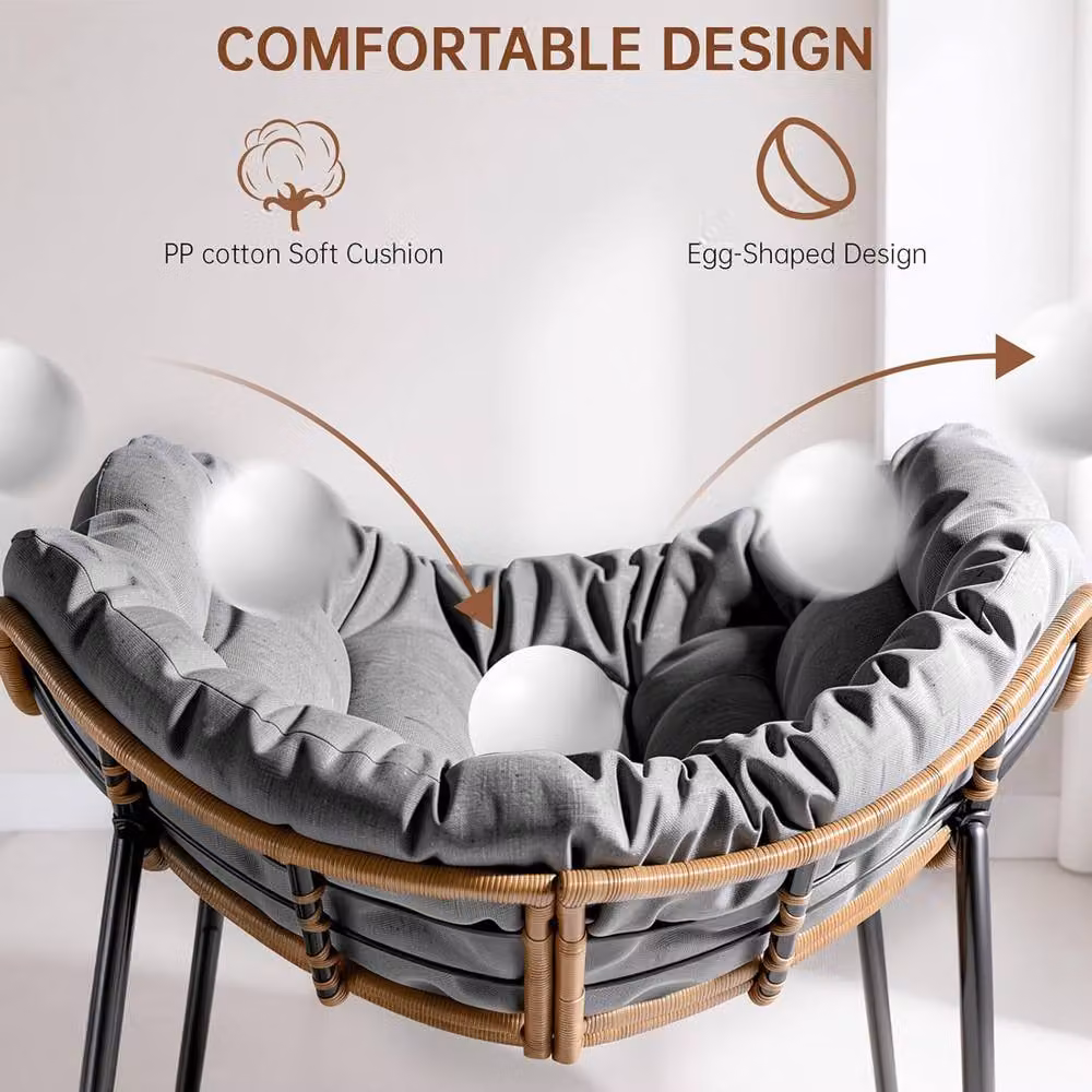 Gartistgo Oversized Egg-Shaped Rocking Chair with Thick Cushion and Metal Frame in Dark Grey – 4