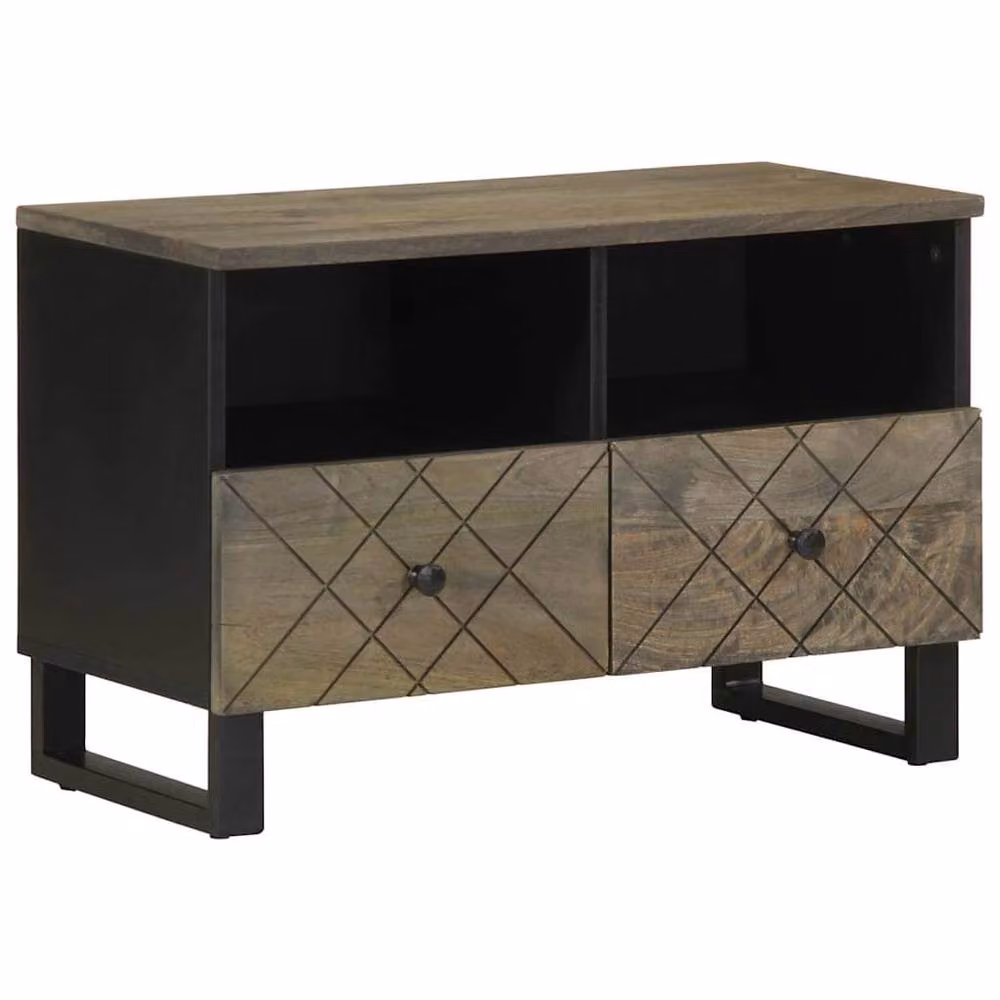 Berkfield Home Black Mango Wood TV Cabinet W: 70 cm, D: 33 cm, H: 46 cm – 2