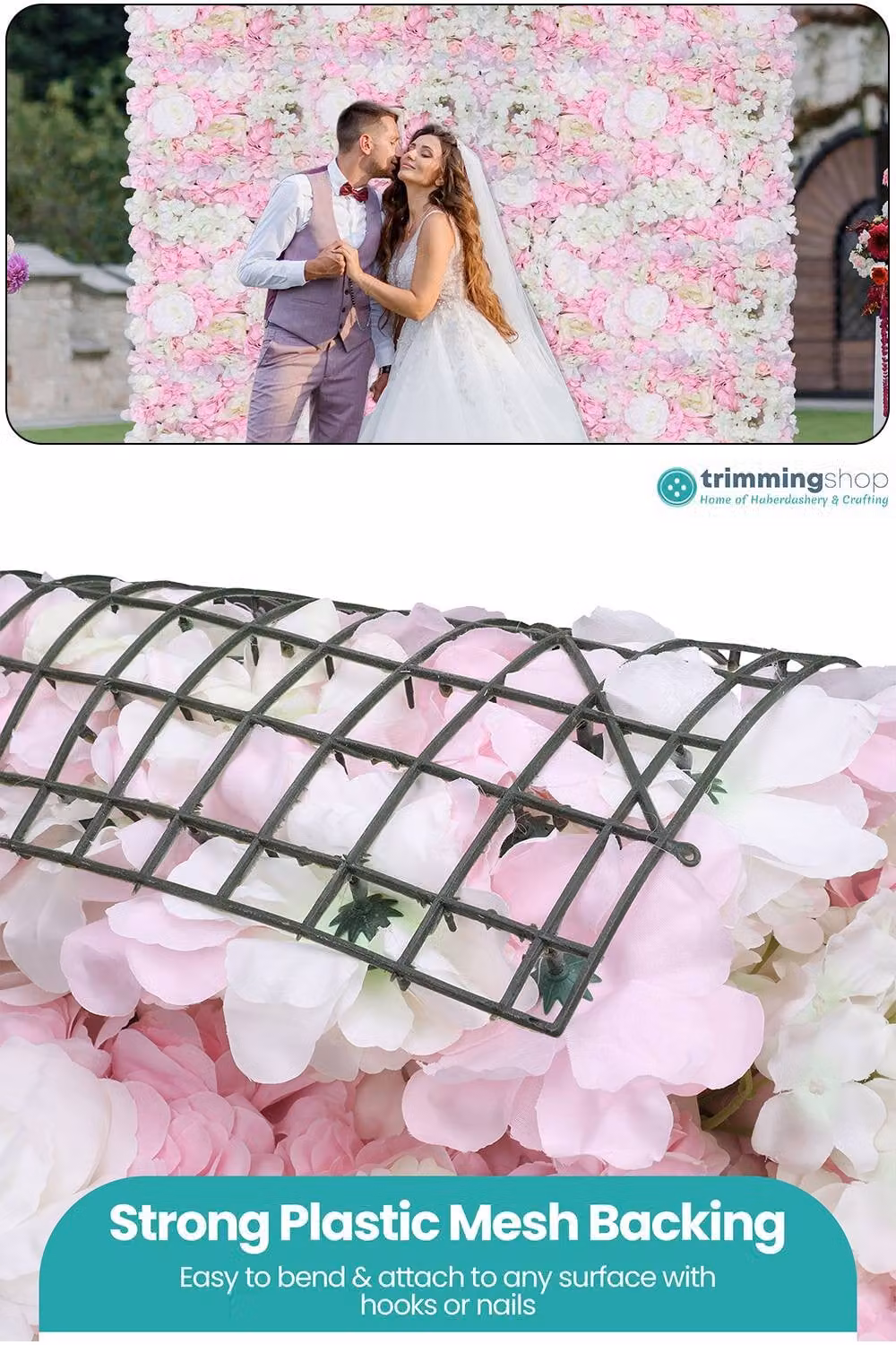 Neel Blue Artificial Floral Wall Panel Wedding Photography Backdrop in Blue and Baby Pink, W/H: 60 x 40 cm – 1