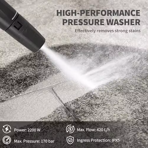 Outsunny 2200W High Pressure Washer with 170 Bar Pressure, 420 L/h Flow and 6m Hose, Blue – 3