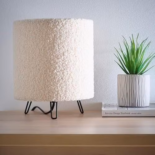 K LIVING Teddy Velvet Table Lamp in Cream, Grey, Orange or Beige, H 21 cm x W 17.5 cm x D 17.5 cm