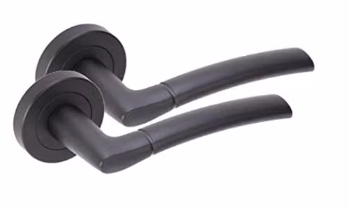 Golden Grace Indiana Lever Latch Door Handles on Rose, Matt Black Finish