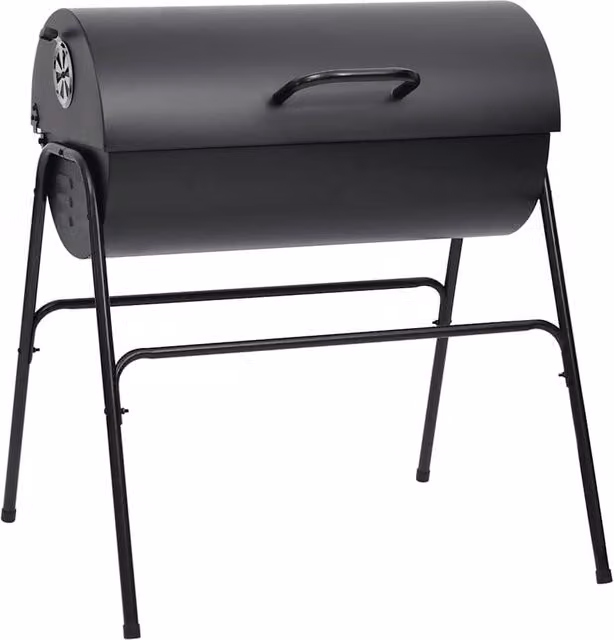 Berkfield Home Black Steel Barrel Charcoal Grill with 2 Cooking Grids and Warming Rack, W/D/H: 80 x 95 x 90 cm