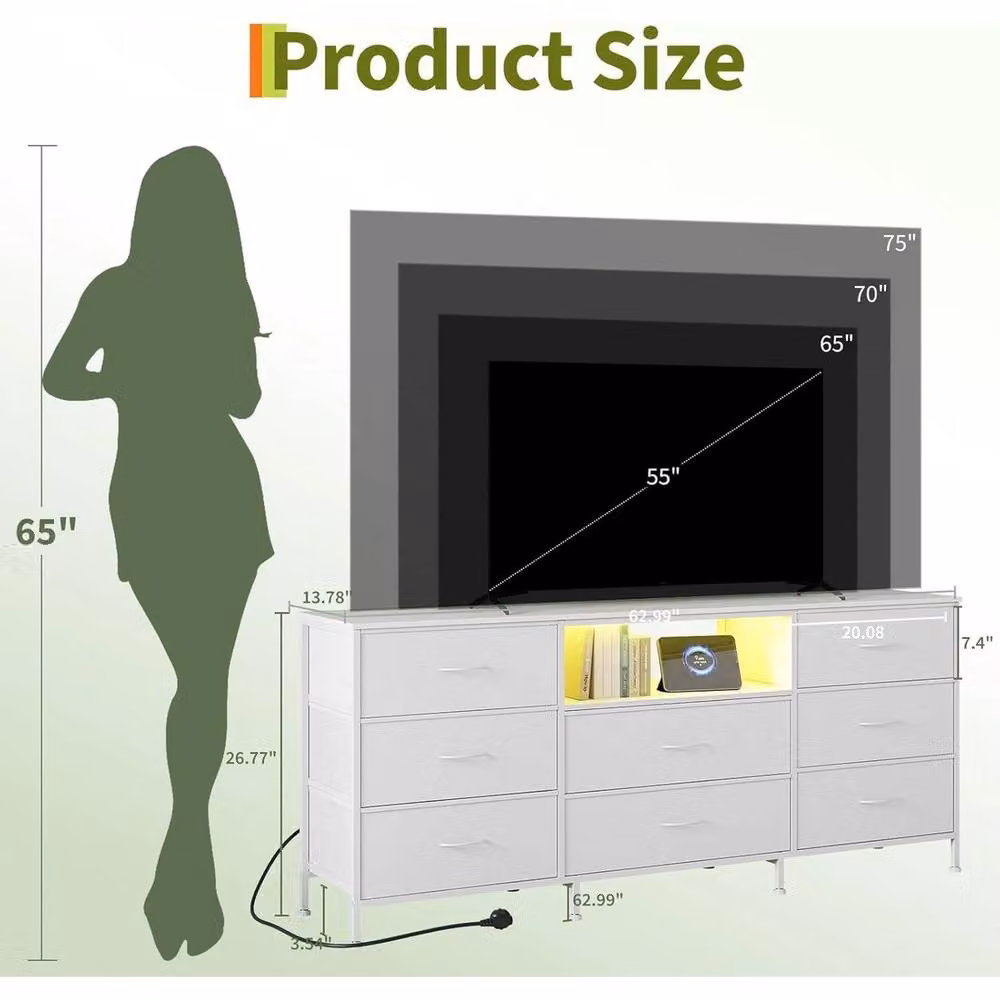VOGREX Modern White LED 8-Drawer Dresser and TV Stand with Integrated Lighting – 2