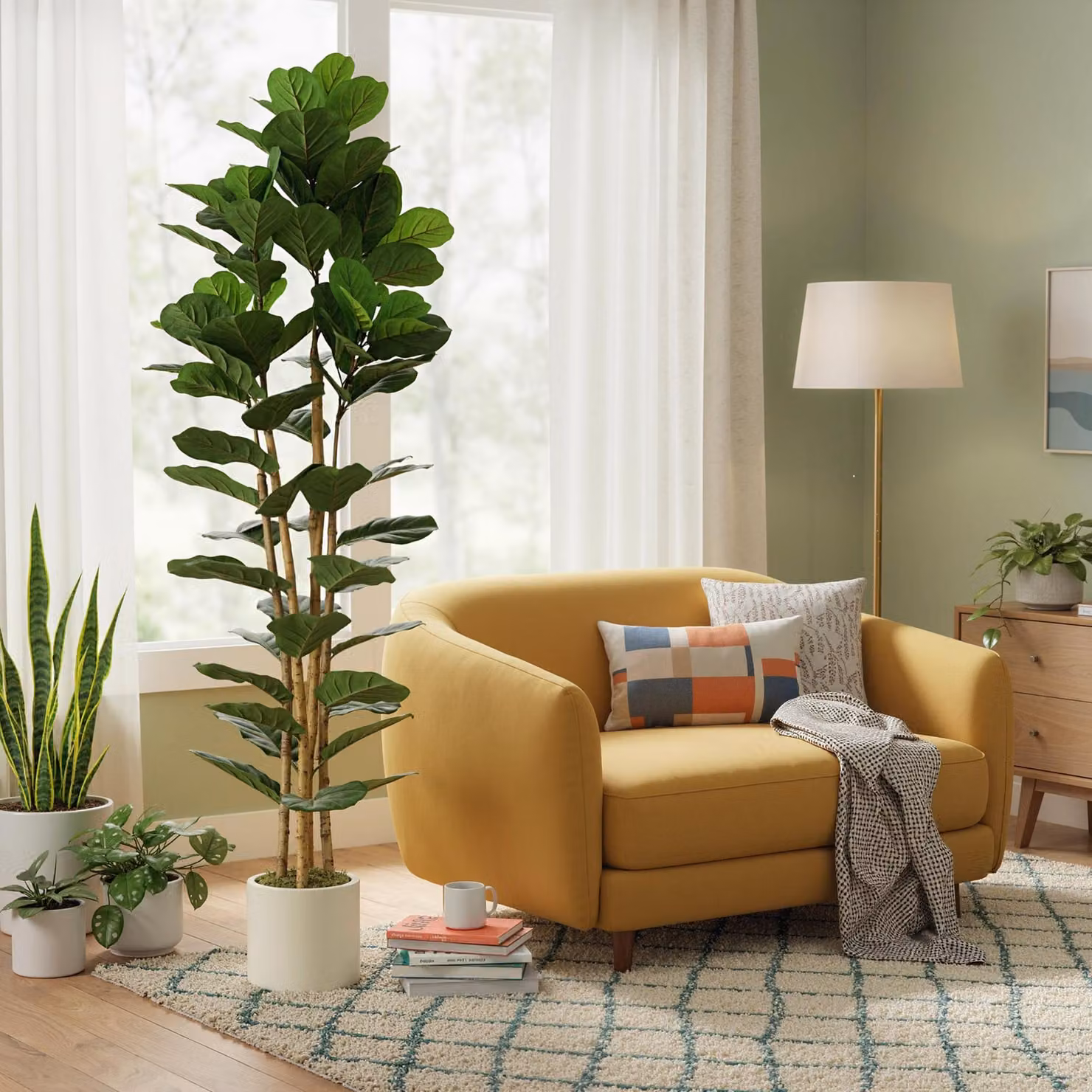 HOMCOM 180cm Artificial Fiddle Leaf Fig Tree in Green – 5