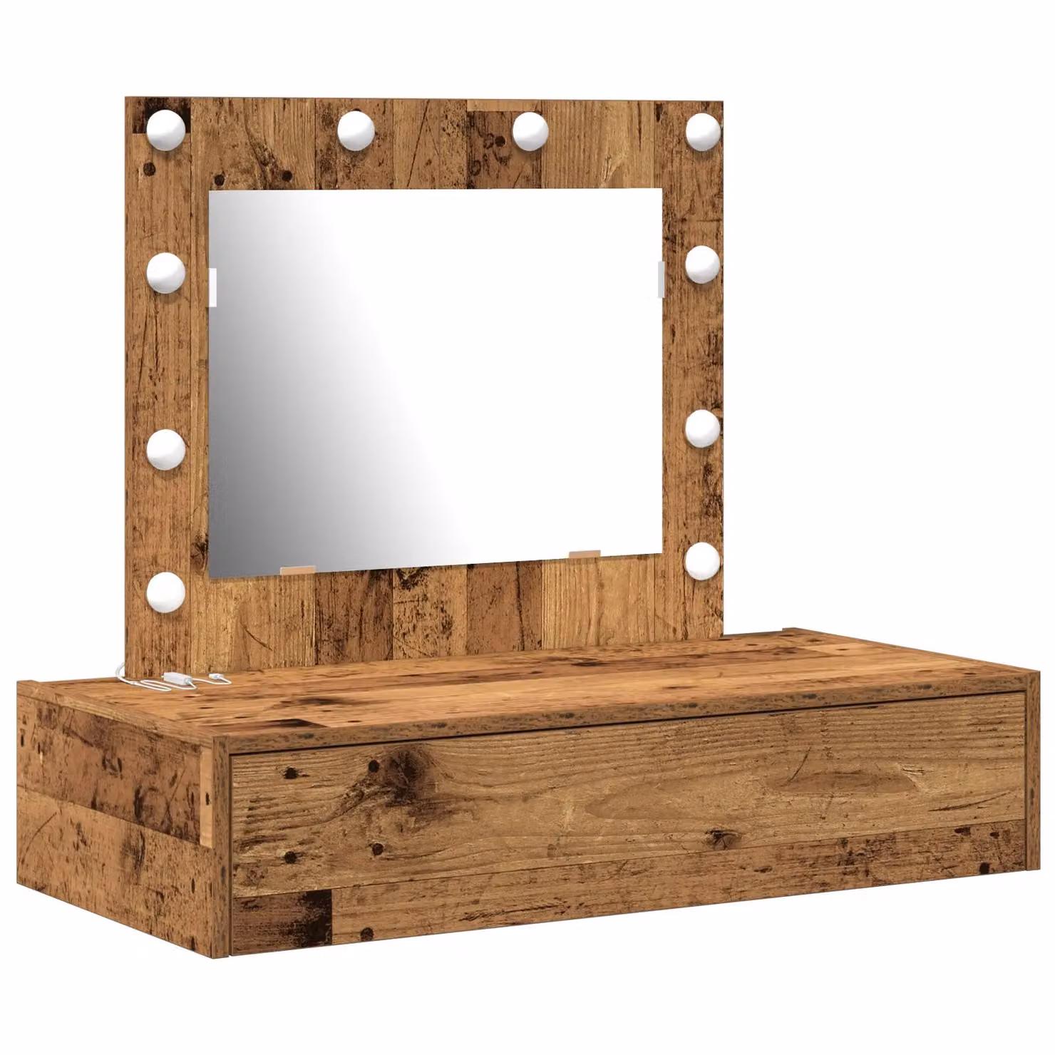 Berkfield Home Wall Hanging Dressing Table with LED Lights in Brown Rustic Wood, W: 70 cm, H: 83 cm, D: 40 cm – 2