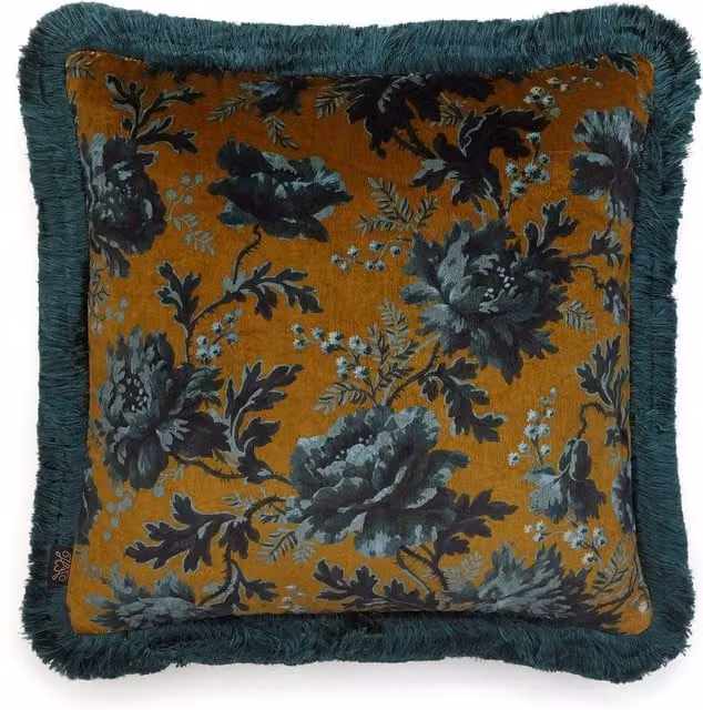 House of Hackney OPIA Medium Fringed Velvet Cushion in Bronze, W/D/H: 45 x 45 x 45 cm