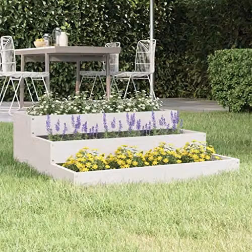 vidaXL White Solid Wood Pine Planter W: 78 cm, D: 78 cm, H: 27 cm – 2