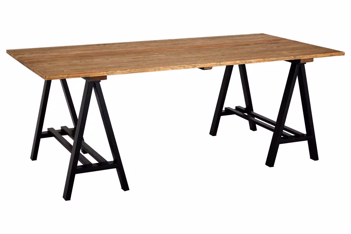 Orsina Industrial Pine Wood and Iron Rectangular Dining Table in Brown and Black, W/D/H: 200 x 100 x 75 cm – 2
