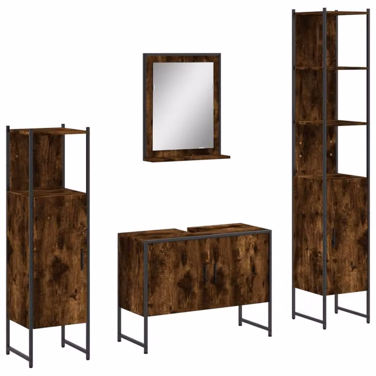 Berkfield Home 4 Piece Industrial Bathroom Cabinet Set in Smoked Oak Brown