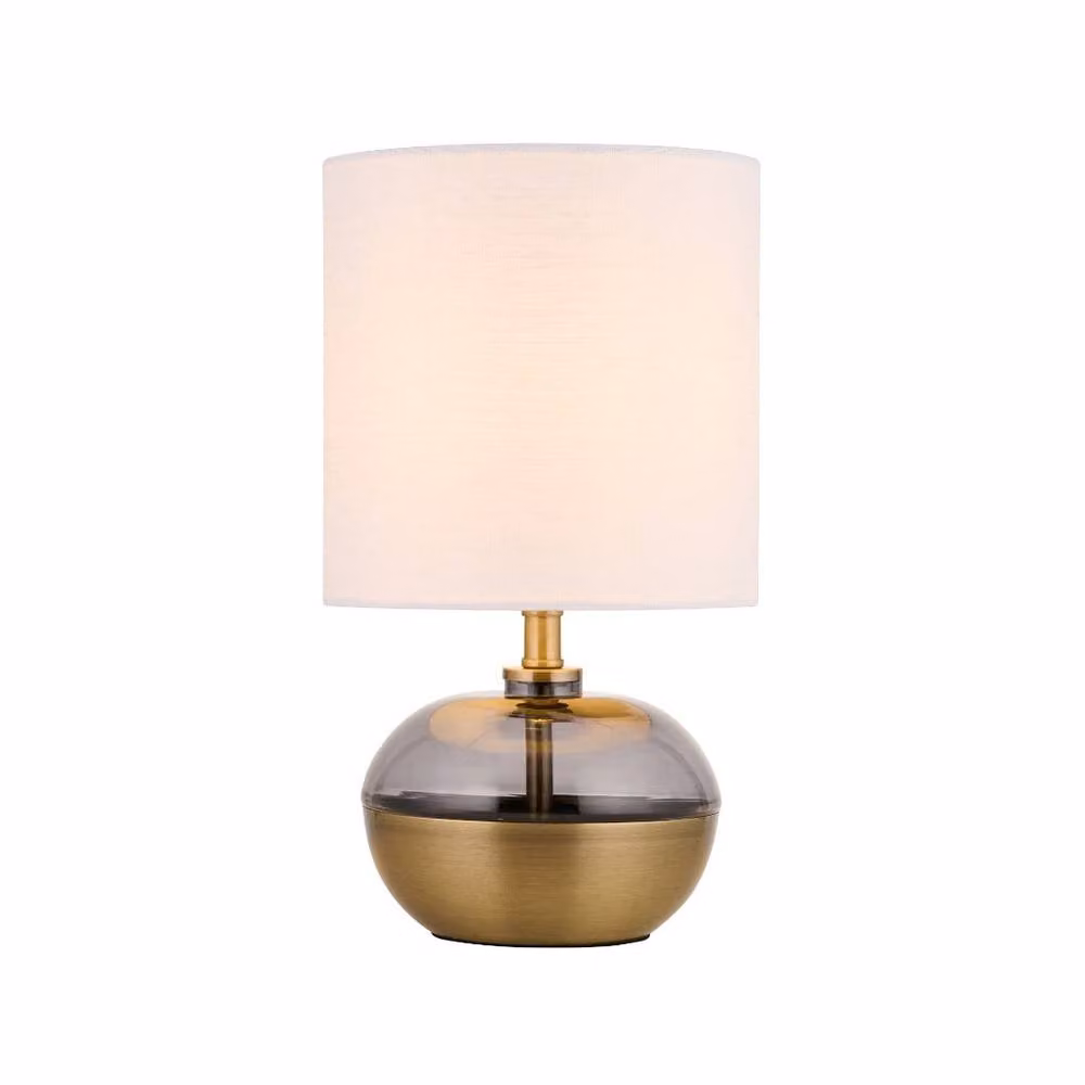 Pagazzi Emmy Antique Brass and Smoke Glass Table Lamp in Gold and White – 3