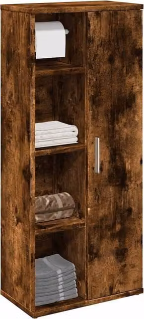 Berkfield Home Smoked Oak Bathroom Cabinet with Roll Holder in Brown, W/D/H: 39 x 22 x 90 cm – 1