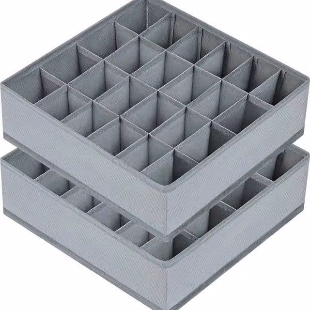 SPETLEK 2-Piece Foldable Fabric Drawer Organiser for Underwear and Socks in Grey, Large – 1