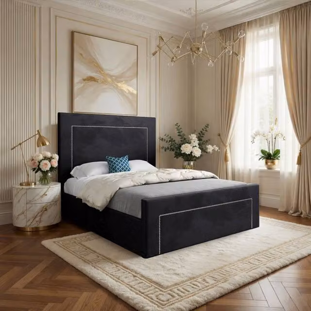 Casani Kemsing Upholstered Small Single Designer Bed Frame in Black Soft Velvet