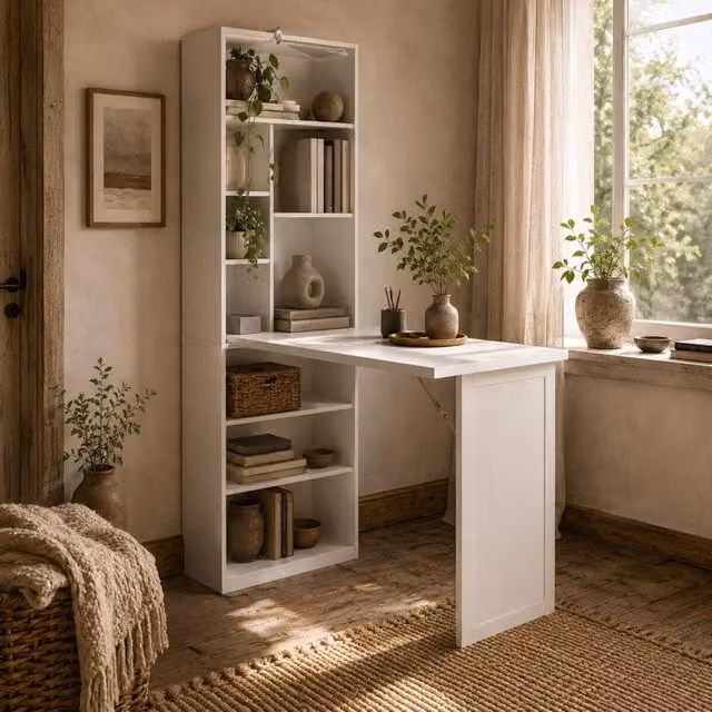 Wyld Haus Larono White 3 Section Fold Out Writing Desk with Storage