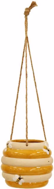 Betley Butterfly Ceramic Honeybee Hanging Planter, Yellow and White, Diameter: 15 cm