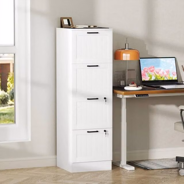 EONLION 4 Drawer Lockable File Cabinet in White, W/D/H: 40 x 40 x 131 cm – 1