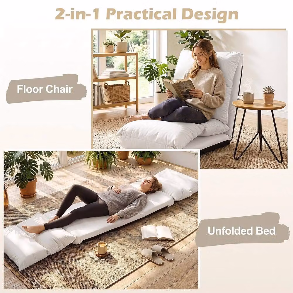 KORVIXA 14-Level Adjustable Hybrid Floor Chair for Meditation in White, W/D/H: 100 x 100 x 100 cm – 2