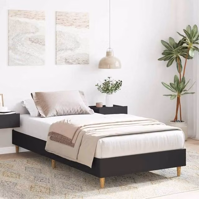 Berkfield Home Durable Single Bed Frame in Black, Engineered Wood, W/D/H: 90 x 190 cm – 1
