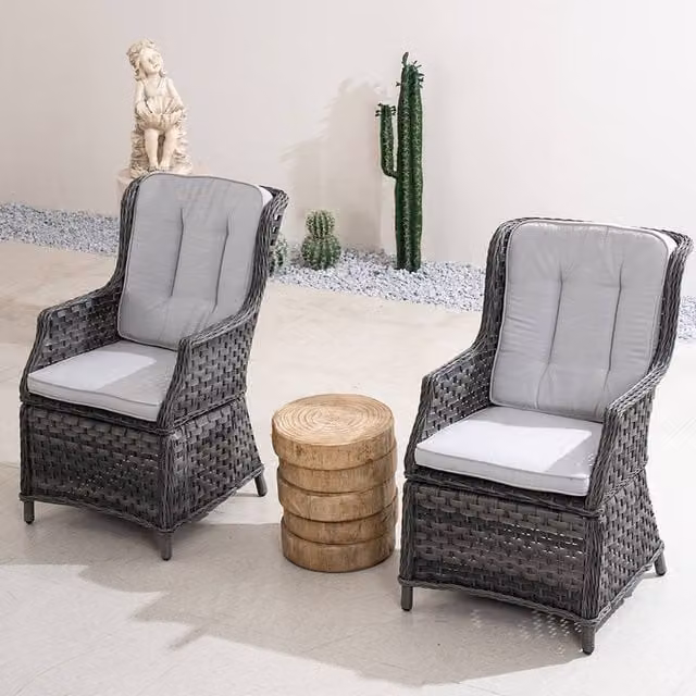 Direct Wicker 3-Piece Outdoor Bistro Set with Aluminium Rattan Chairs and Side Table in Grey