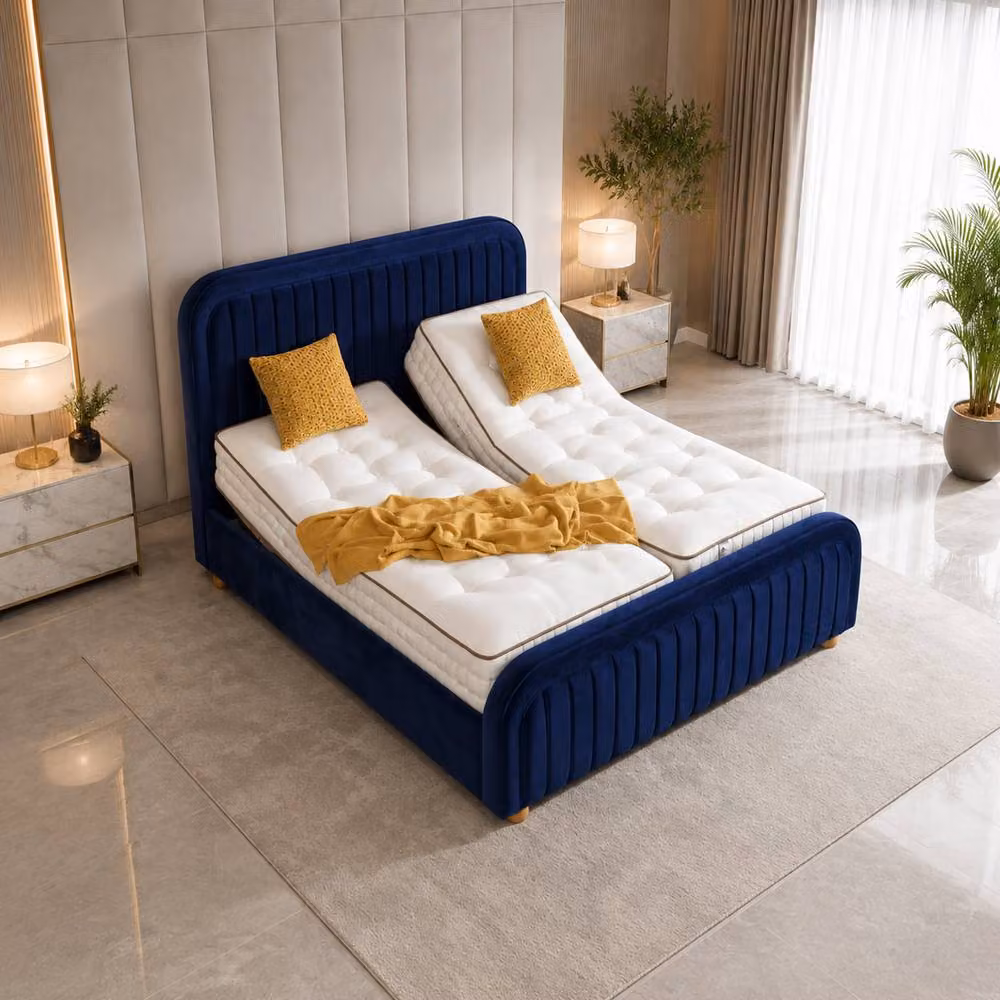 Soft Snooze Beds Premium Beige Velvet Upholstered Adjustable Mobility Bed with Headboard and Spring Mattress, Small Single – 3