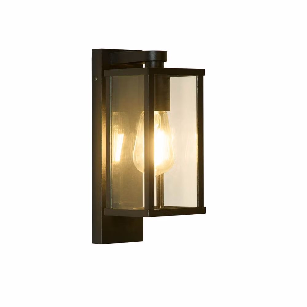 Lighting Collection Modern Black and Transparent Glass Outdoor Wall Lantern – 2