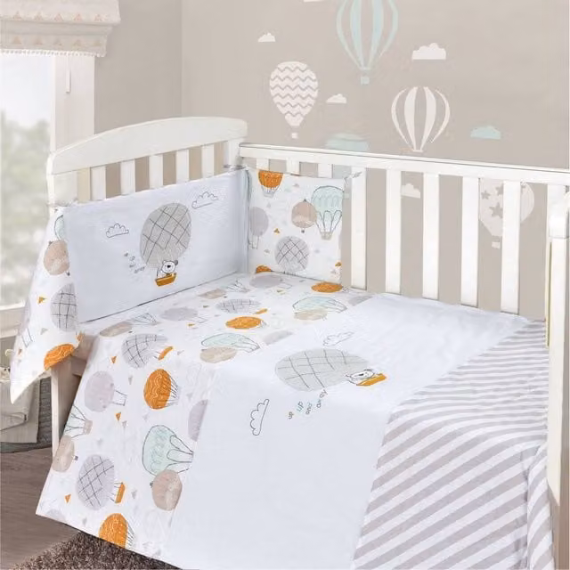My Little World UP & Away 2 Piece Cot Bumper, Cover and Fitted Sheet Set in Multicolour and White