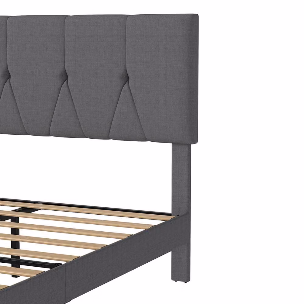 Levede Upholstered Fabric Bed Frame with Headboard in Grey, W/D/H: 140 x 200 cm – 4