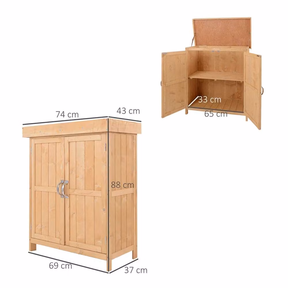 KORVIXA Brown Wooden Tall Garden Storage Cabinet with Double Hinged Doors and Internal Shelving, W/D/H: 74 x 37 x 88 cm – 2