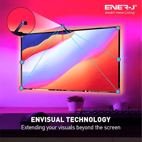 ENERJ RGBIC Immersion LED TV Backlights with Camera, Multicolour WiFi Lighting for 55-65 inch TVs and Gaming PCs, Compatible with Alexa and Google Assistant – 2