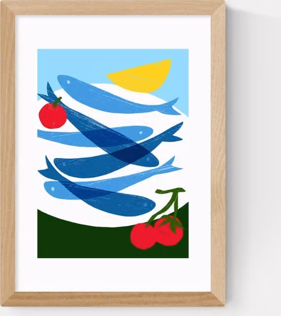 East End Prints Small Fish Framed Animal Illustration Wall Art in Multicolour and Beige