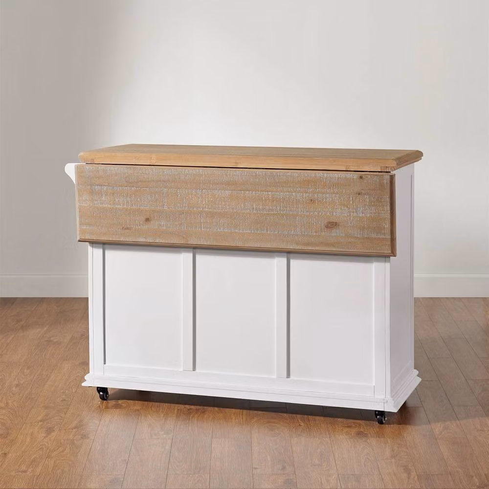 Statement Furniture Shire Breakfast Bar White Kitchen Storage Trolley with Extendable Oak Top and Wheels, W: 129 cm, D: 54 cm, H: 95 cm – 2