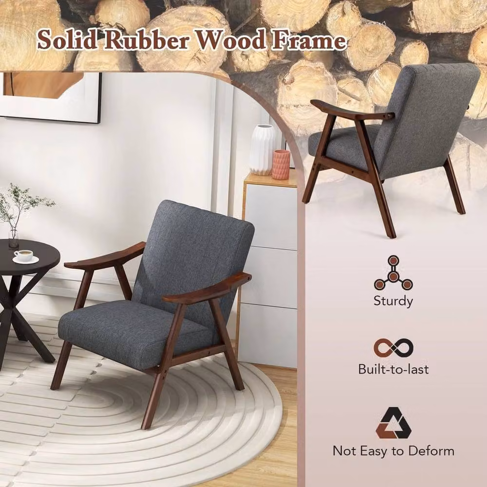 SPETLEK Contemporary Grey Accent Chair with Armrests and Solid Wood Frame – 5