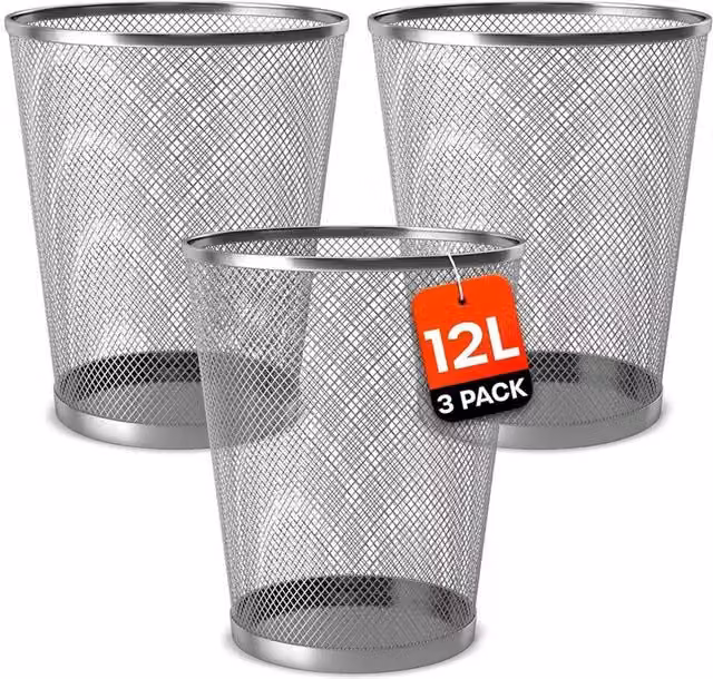 Volila Metal Mesh Office Bin, 12 l, Silver or Black